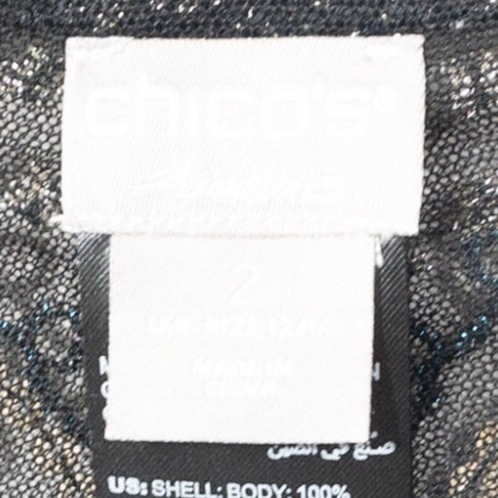 Chico's Sheer Open Jacket Travelers Collection Gold Black Geometric SZ L Sequin - Picture 10 of 11